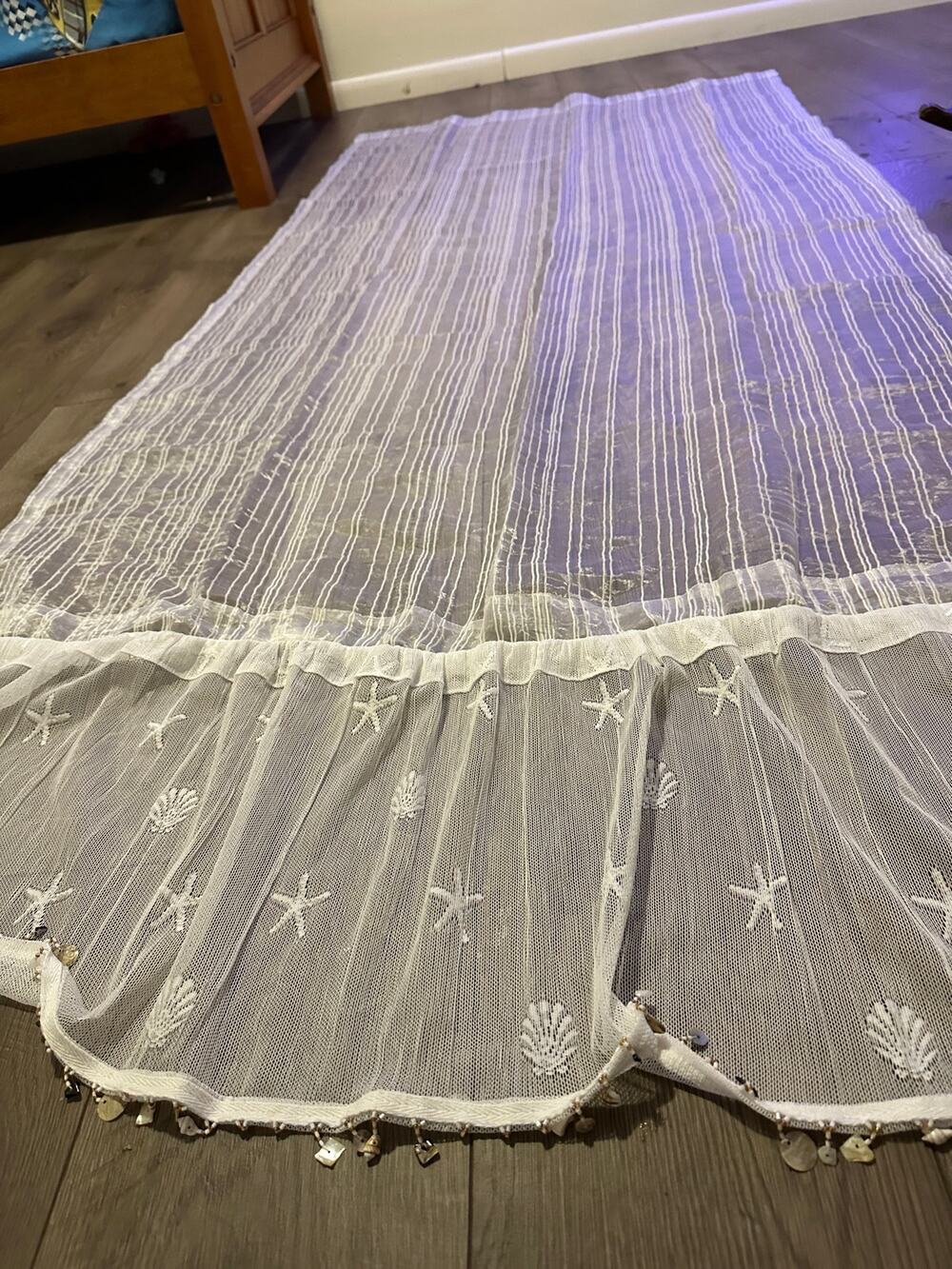 Coastal Sheer Panels Set of 4 Starfish Shells Embroidered Beach Ruffle 99"